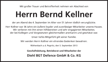 Traueranzeige von Bernd Kellner von Pegnitz-Zeitung